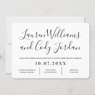 Modern White and Black Script Wedding Invitation