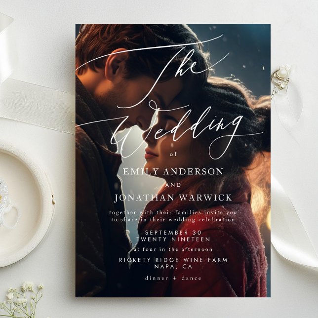 Modern White and Black Simple Photo Wedding Invitation (Creator Uploaded)