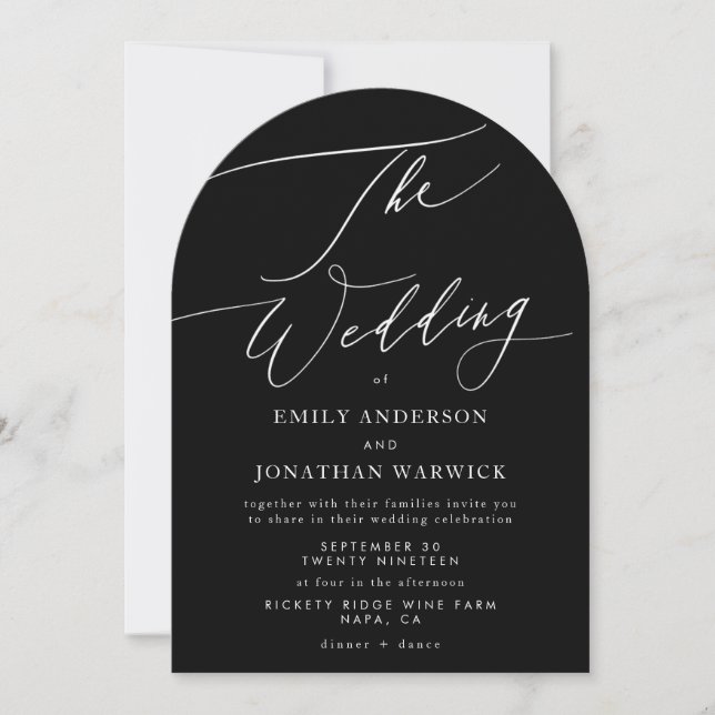 Modern White and Black Simple Wedding Arch Invitation (Front)