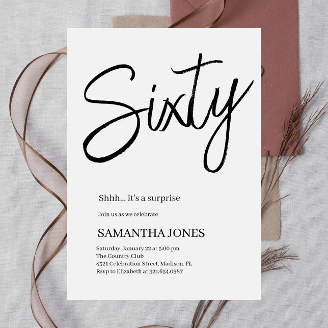 Modern White and Black Sixty 60th Birthday Party Invitation (Creator Uploaded)