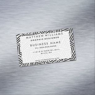 Modern White and Black Stripes Collage Pattern Magnetic Business Card