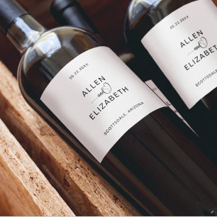 Modern White and Black Stylish Wedding Sparkling W Wine Label