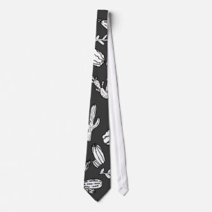 Modern White and Black Succulent Cactus  Pattern Tie