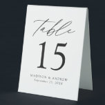 Modern White and Black Wedding Table Number<br><div class="desc">Trendy, minimalist wedding table number tent signs featuring black modern lettering with "Table" in modern calligraphy script. The design features a white background or a colour of your choice. The design repeats on the back. To order the table number tent signs: personalise with your names, wedding date, and table number....</div>