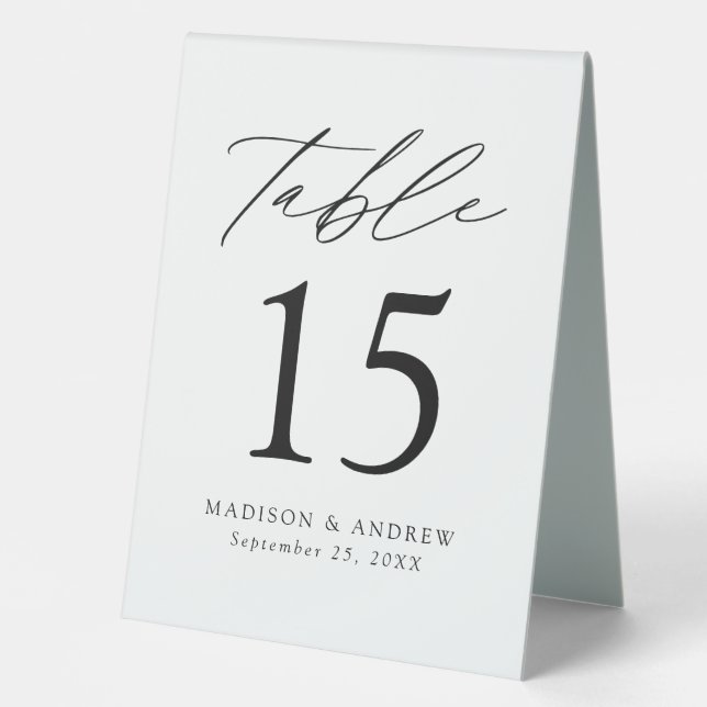 Modern White and Black Wedding Table Number (Front)