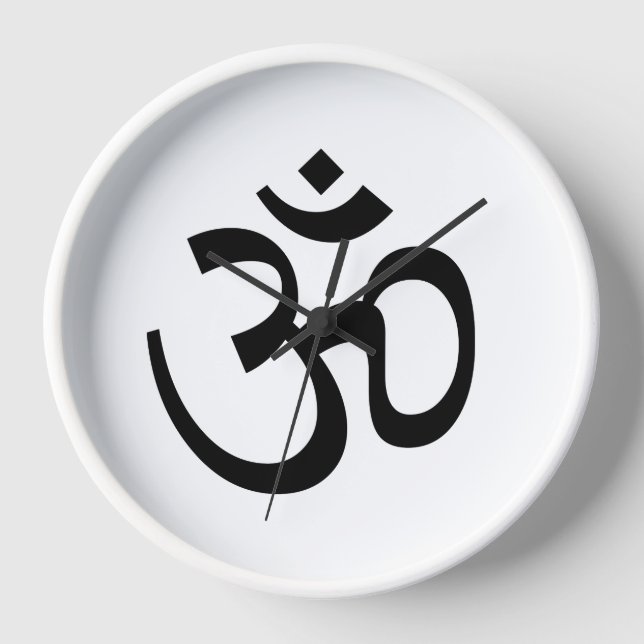 Modern white and black yoga Om Aum Icon  Clock (Front)