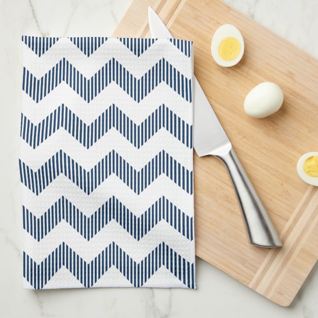 Modern White And Blue Chevron Pattern Tea Towel (Quarter Fold)