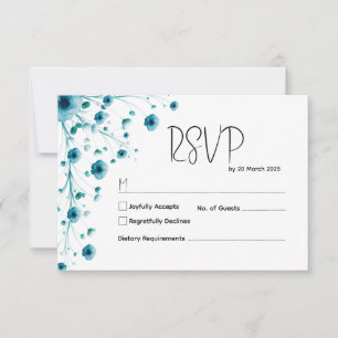 Modern White and Blue Floral Wedding RSVP Card