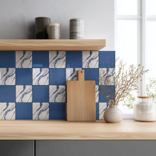 Modern White and Blue Minimalist Marble Ceramic Tile