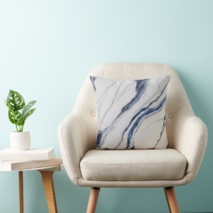 Modern White and Blue Minimalist Marble Cushion