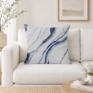 Modern White and Blue Minimalist Marble Cushion