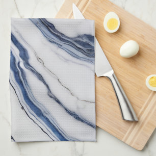 Modern White and Blue Minimalist Marble Tea Towel