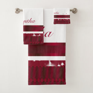 Modern White And Burgundy Purple Geometric Bath Towel Set