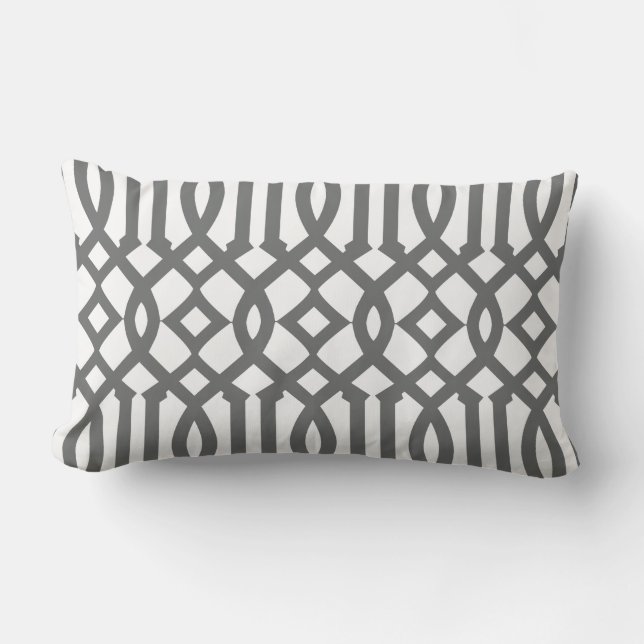 Modern White and Charcoal Grey Trellis Outdoor Cushion (Front)