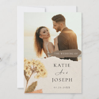 Modern White And Cream Elegant Boho Photo Wedding  Invitation