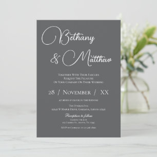 Modern White and Drak Grey Wedding Invitation