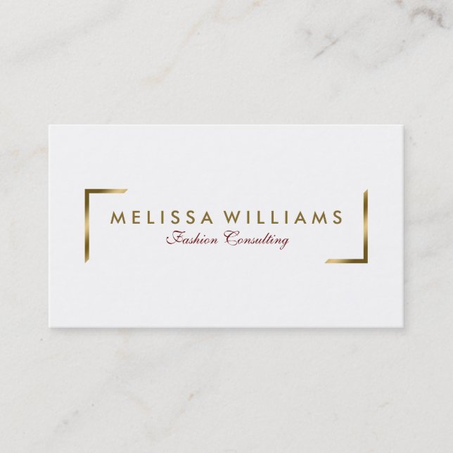 Modern White And Geometric Gold Accents Business Card (Front)