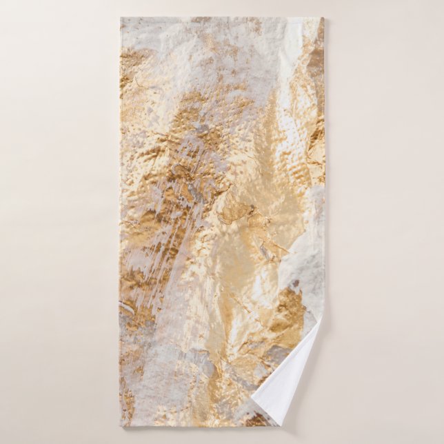 Modern White And Gold Brush Painted Background Tex Bath Towel (Bath Towel)