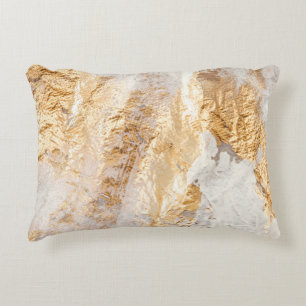 Modern White And Gold Brush Painted Background Tex Decorative Cushion