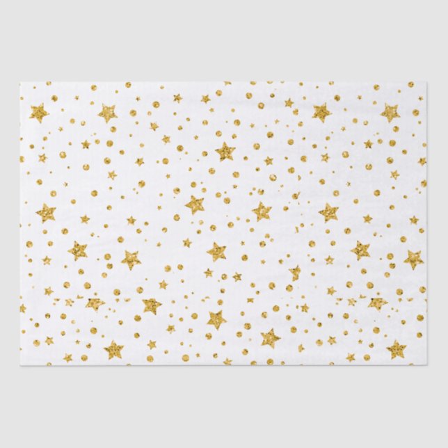 Modern White and Gold Celestial Stars Tissue Paper (Front)