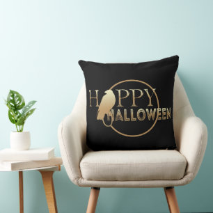 Modern White And Gold Chic Adult Happy Halloween Cushion