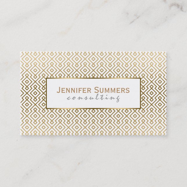 Modern White And Gold Geometric Pattern Business Card (Front)