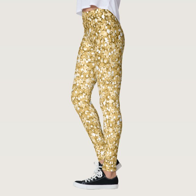 Modern White And Gold Glitter Leggings (Left)