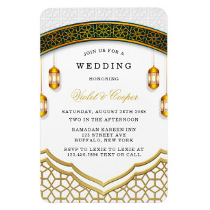 Modern White and Gold Islamic Wedding Invitation Magnet