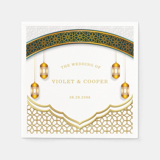 Modern White and Gold Islamic Wedding Napkin (Front)