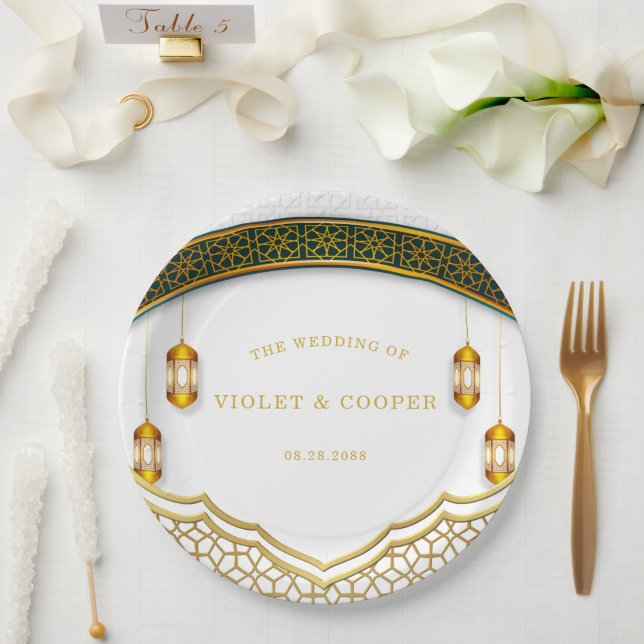 Modern White and Gold Islamic Wedding  Paper Plate (Wedding)