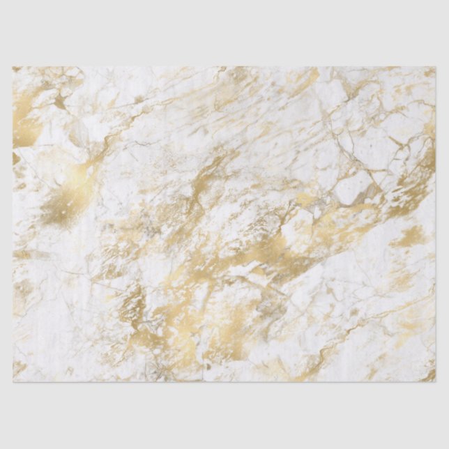 Modern White and Gold Marble Pattern Tissue Paper (Front)