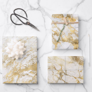 Modern White and Gold Marble Pattern Wrapping Paper Sheet