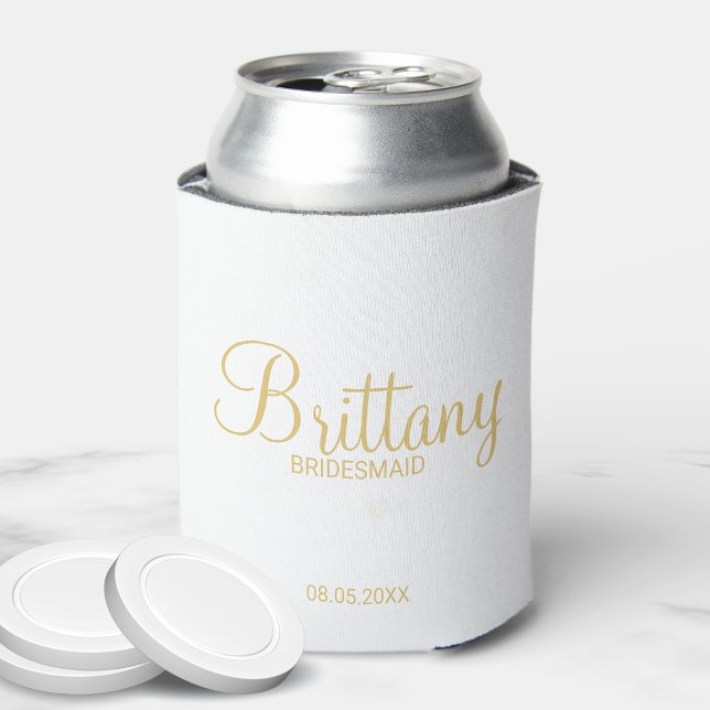 Modern White and Gold Personalised Bridesmaids Can Cooler (Creator Uploaded)