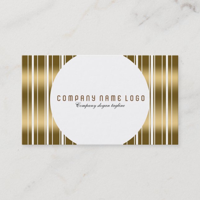 Modern White And Gold Stripes Business Card (Front)
