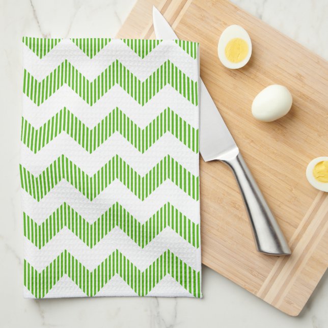 Modern White And Green Chevron Pattern Tea Towel (Quarter Fold)