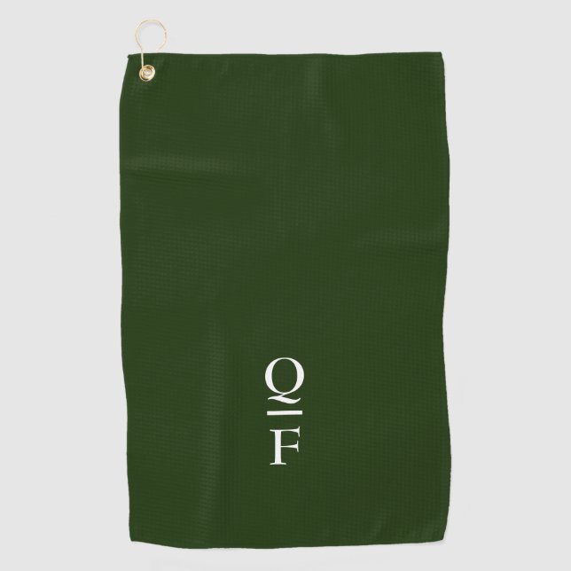 Modern White and Green Monogram Initials  Golf Towel (Front)