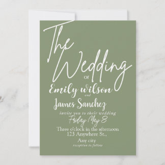 Modern White and Green Simple Wedding  Invitation