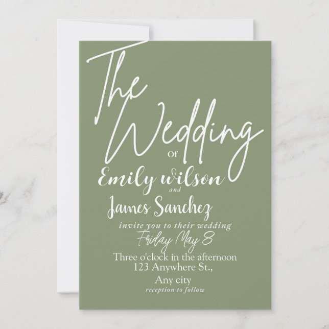 Modern White and Green Simple Wedding  Invitation (Front)