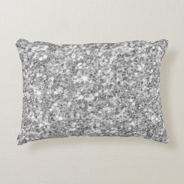 Modern White And Grey Glitter Decorative Cushion (Front)