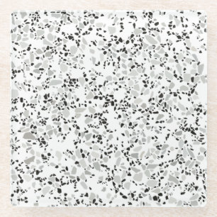 Modern White and Grey Terrazzo Pattern Glass Coaster