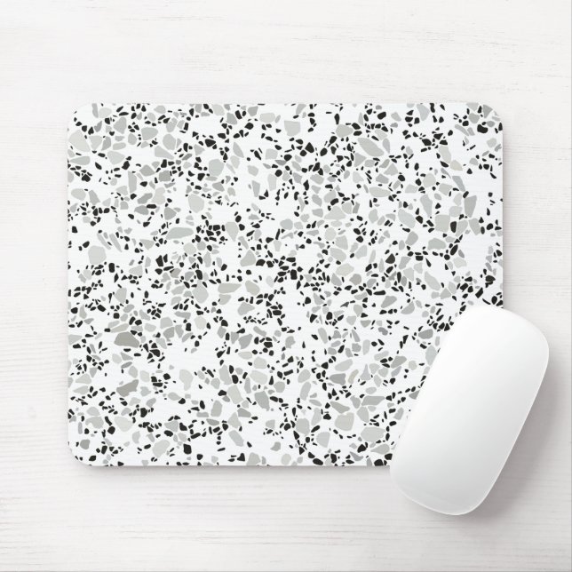Modern White and Grey Terrazzo Pattern Mouse Pad (With Mouse)
