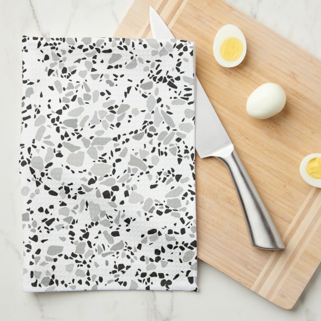 Modern White and Grey Terrazzo Pattern Tea Towel (Quarter Fold)