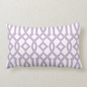 Modern White and Lilac Purple Trellis Pattern Lumbar Cushion