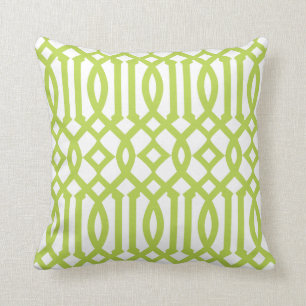 Modern White and Lime Green Trellis Pattern Cushion