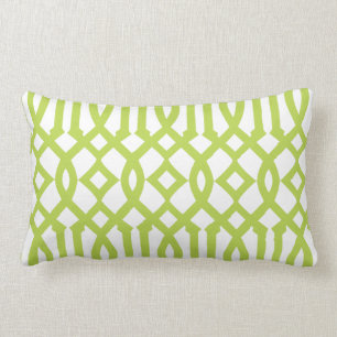 Modern White and Lime Green Trellis Pattern Lumbar Cushion