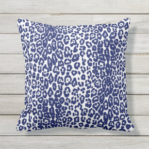 Modern white and navy blue leopard print cushion