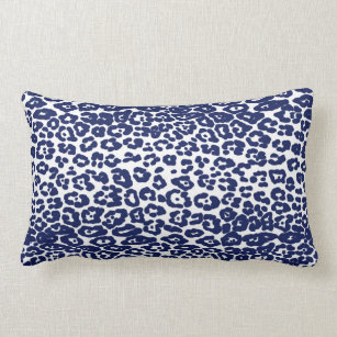 Modern white and navy blue leopard print lumbar cushion