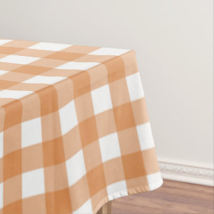 Modern White and Orange Gingham Plaid Tablecloth