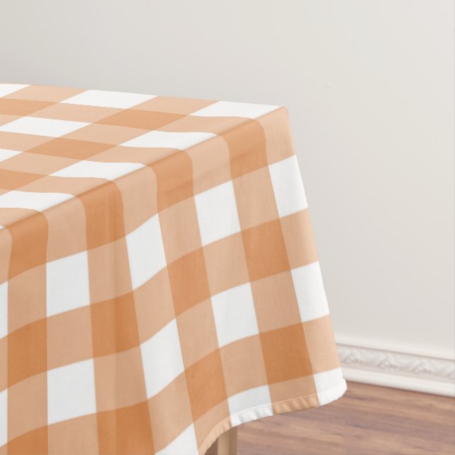 Modern White and Orange Gingham Plaid Tablecloth (In Situ)