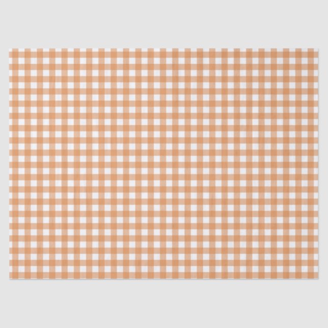 Modern White and Orange Gingham Plaid Tissue Paper (Front)